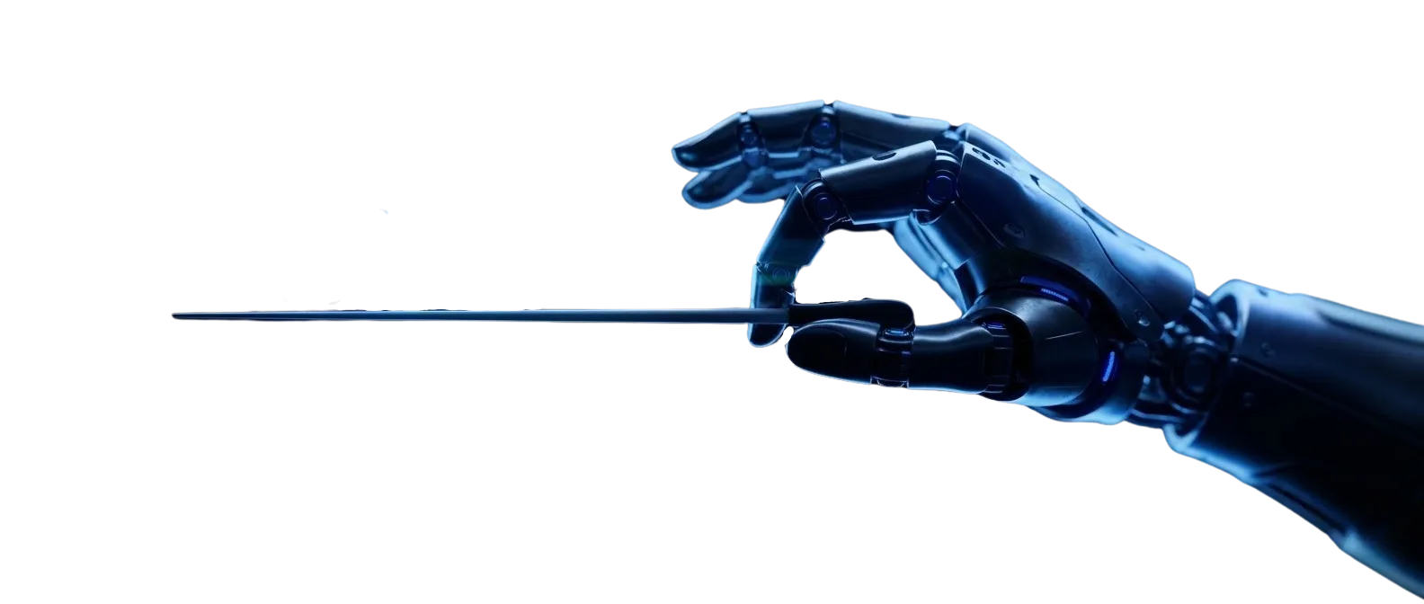 Robot dyrygent koordynujący agentów AI — 30Elevate AI Orchestration