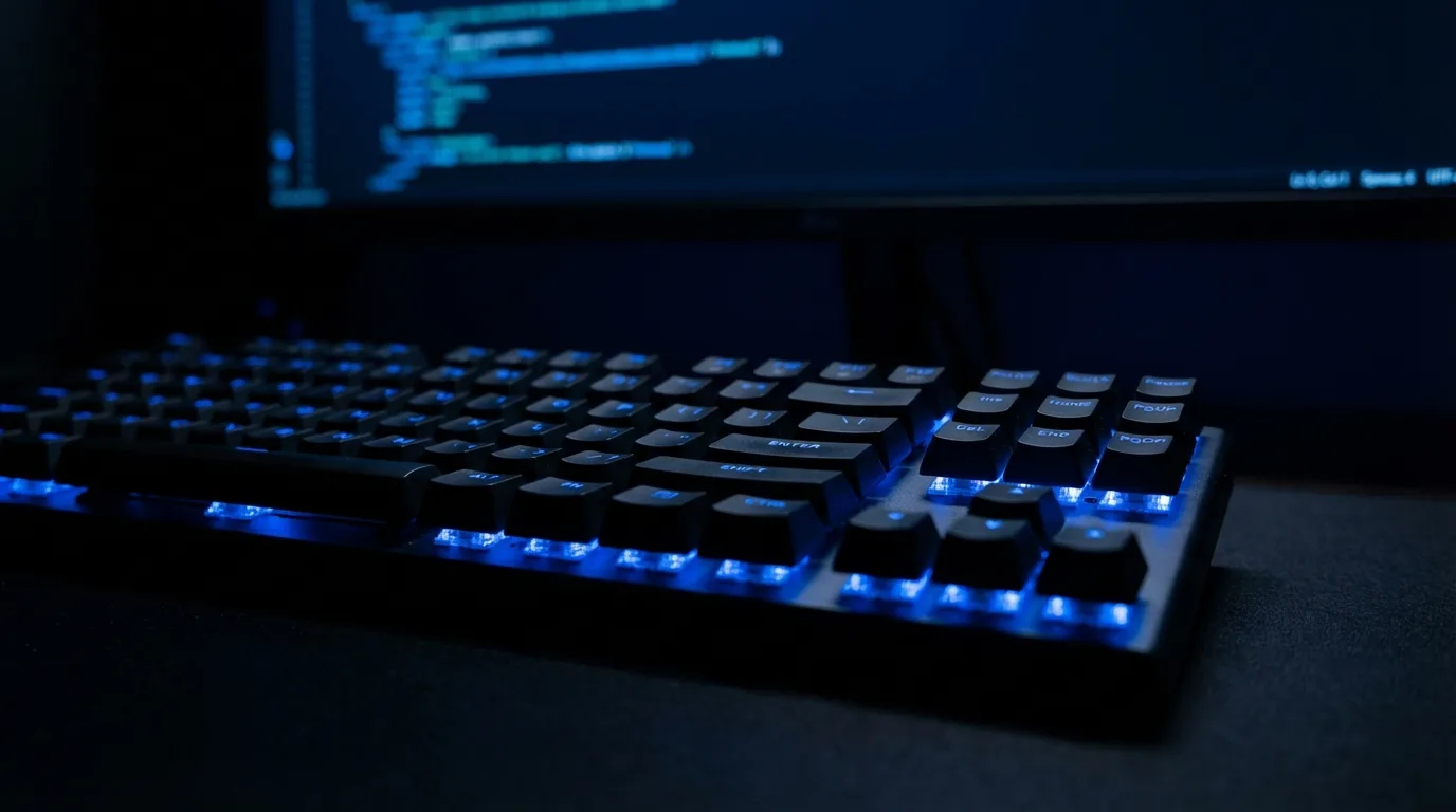 Keyboard with blue LED backlight and screen with code
